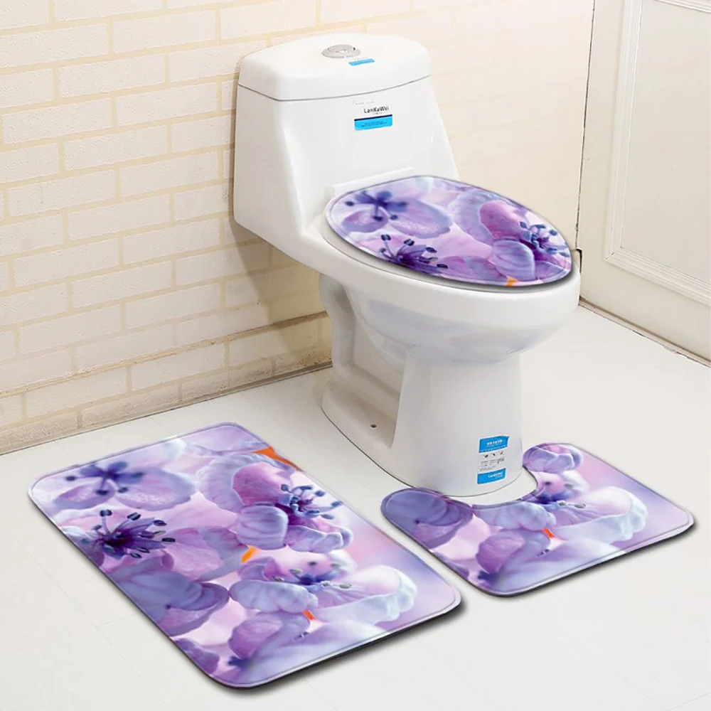 Новые цветочные 3 шт набор ковриков для ванной Противоскользящие коврики для ванной комнаты мягкое сиденье для унитаза покрытие Коврик для