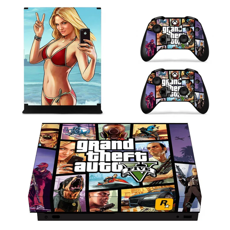 X0482 Полный набор лицевых пластин кожи наклейки GTA для Xbox One X консоли и два контроллера - Цвет: X0482