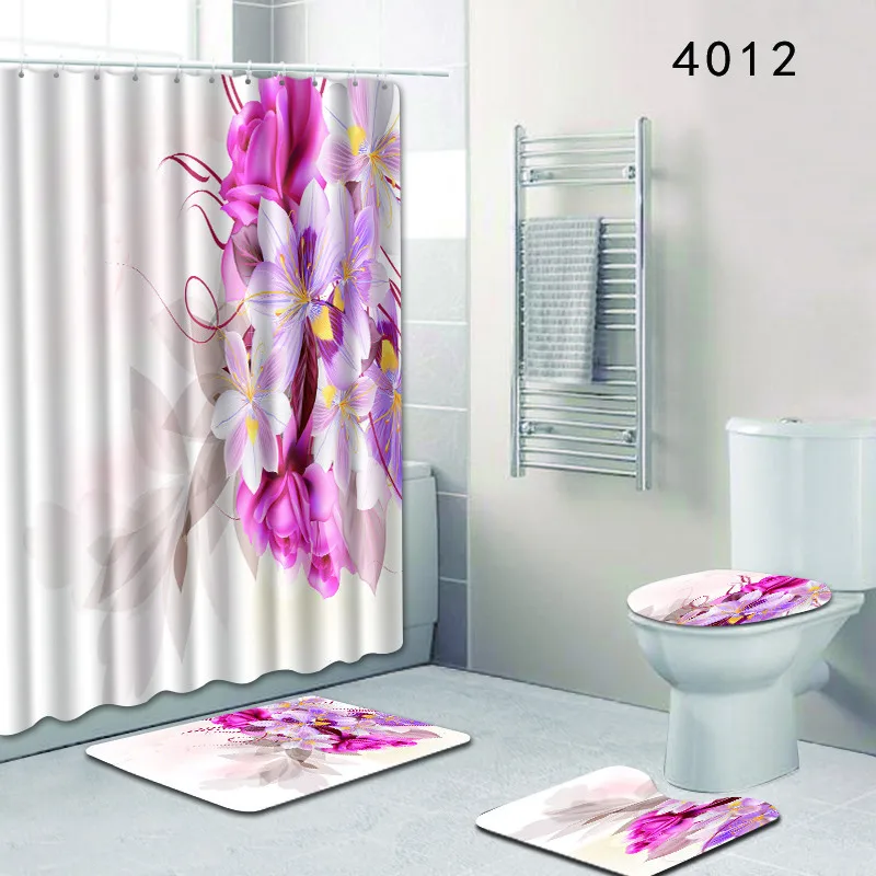 

Home decoration shower curtain set polyester waterproof shower curtain 180x180cm with bathroom mat set bathroom carpet set