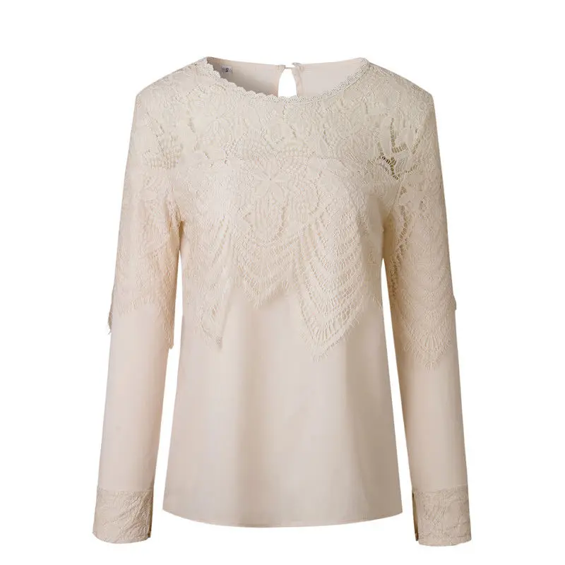 Patchwork 2018 Nouveau De T Chemise Automne blanc Longues Pull Bleu Tops Lâche Vêtements Mode Décontractés shirts cou Blouse Dentelle Manches O À Femmes rOqnXr