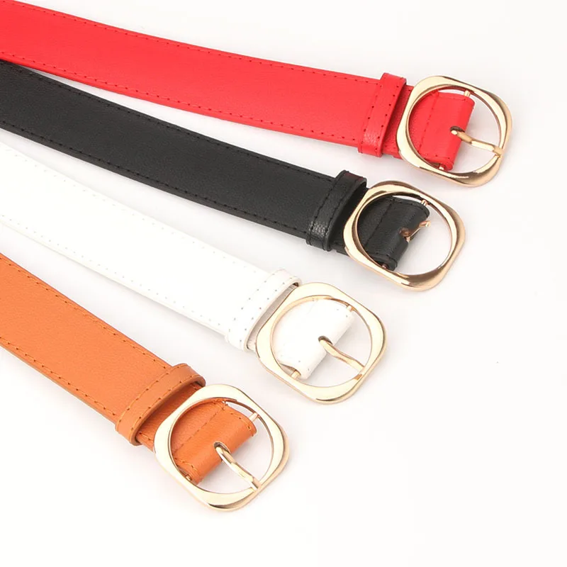 

PU Leather Belt Solid Color Female Korean Style Metal Round Pin Buckle Fashion Casual Waist Belts For Jeans Trousers Pants
