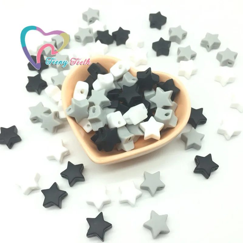 

Teeny Teeth 30 PCS Monochrome Colors Combo Star Shaped Silicone Loose Beads BPA Free Chewable Baby Teething Star Silicone Beads