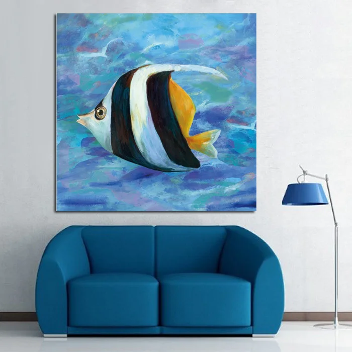 

100% Handpainted Modern Animal Oil Painting Wall Pictures Abstract Art For Living Room Abstract Gold Fish Picture On Canvas