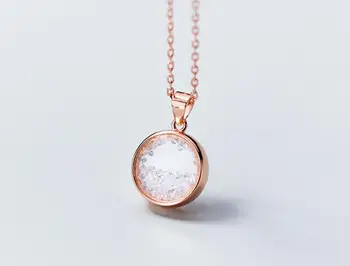 

1pc Authentic 100%REAL. 925 Sterling Silver FINE Jewelry Broken stones into the Glass Round Geometric Necklace pendant GTLx1744