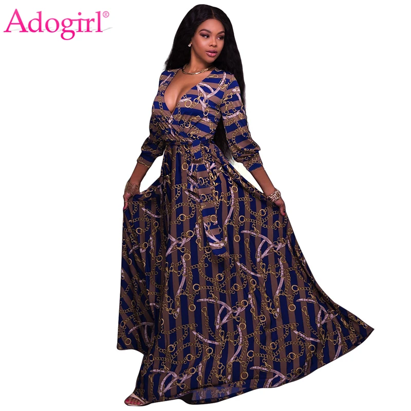 Buy Adogirl Trendy Striped Chain Print Women Maxi