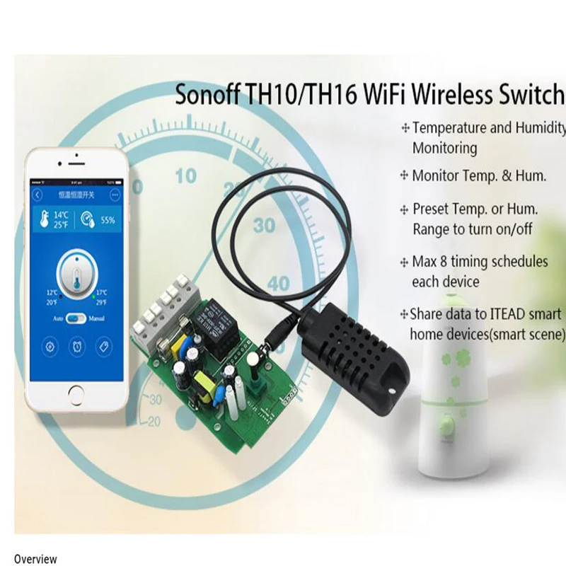 Sonoff TH10 WiFi беспроводной умный дом автоматизация умный переключатель контроллер и водонепроницаемый контроль влажности через смартфон