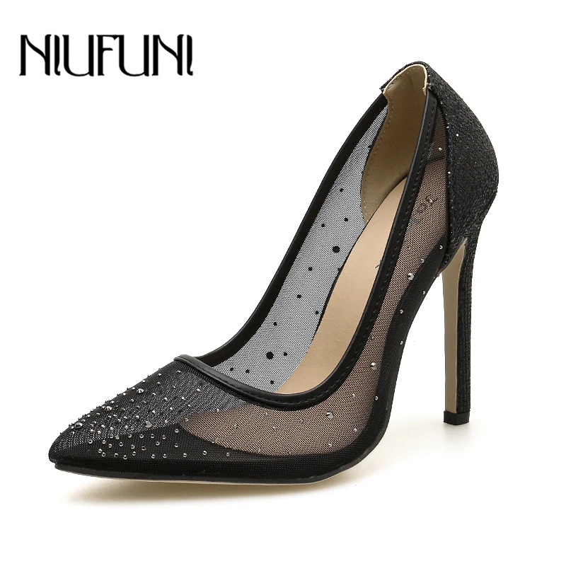 

Elegant Wedding Lady Shoes Air Mesh High Heels Rhinestone Woman Shoes Pointed Toe Dress Pumps Party Shoes Spring Autumn New