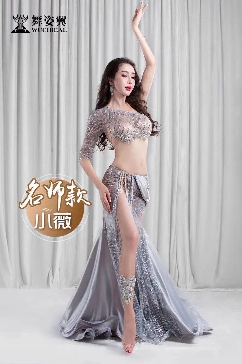 Rhinestone Beading Perspecitve Placketing Long Skirt Sexy Belly dance 2pcs set for Women Lady Costume performance wears QC2961 Rhinestone Beading Perspecitve Placketing Long Skirt Sexy Belly dance 2pcs set for Women Lady Costume performance wears QC2961