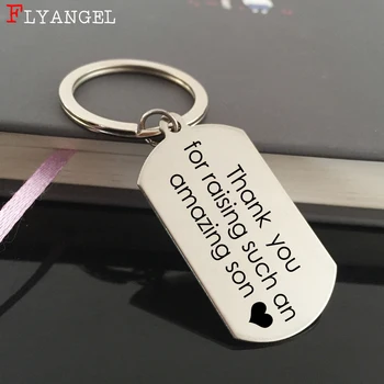 

Fashion Women Men Jewelry Keyring Engraved Thank you for raising such an amazing son For Parents Mother Father Gifts Keychain
