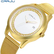 Diseño de moda Minimalista CRRJU Marca de Lujo reloj de oro relojes de las mujeres ocasionales de Pulsera de acero Inoxidable Reloj de vestir de Las Mujeres