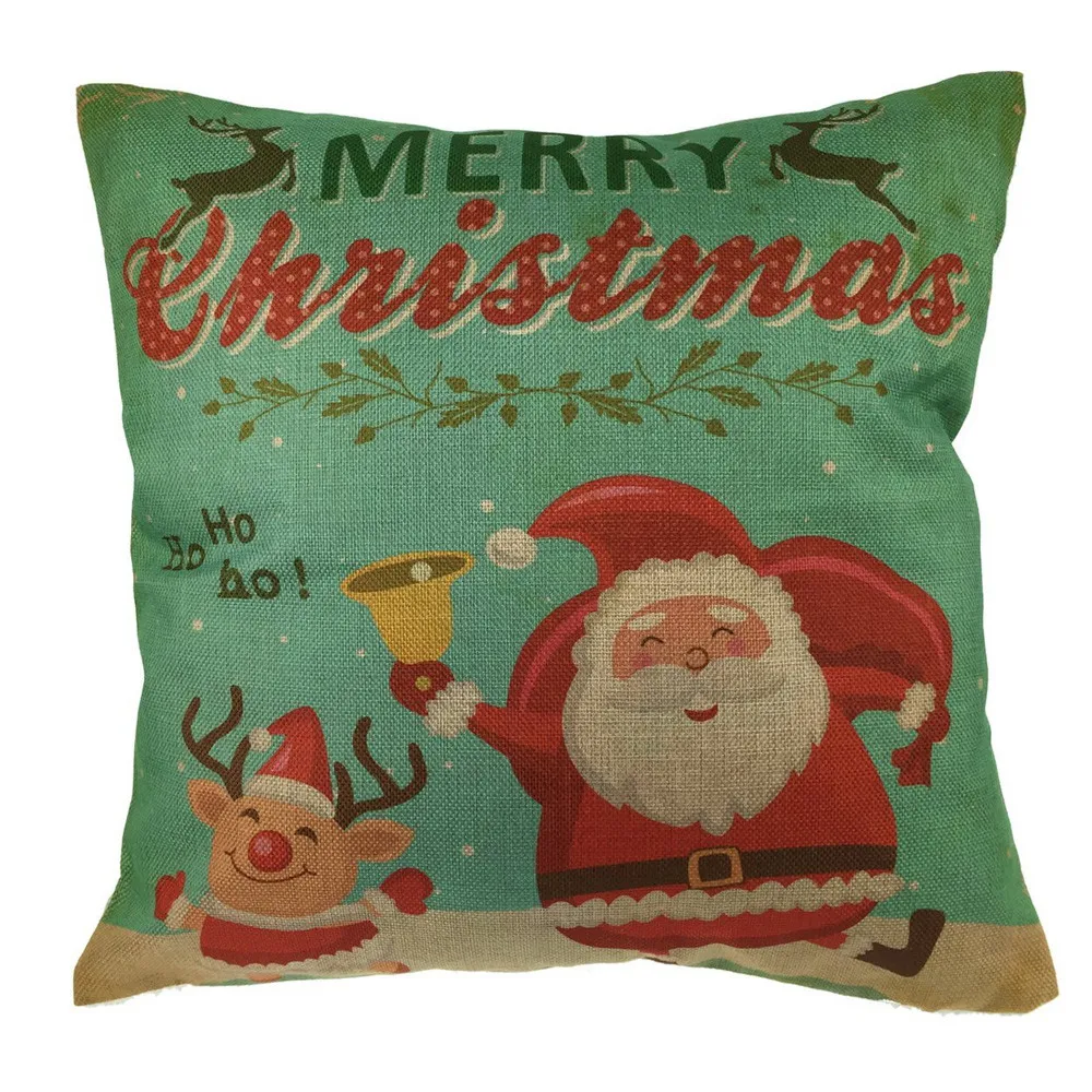 

Ouneed Pillow Case Christmas Linen Square Throw Flax Pillow Case Decorative Cushion Pillow Cover Snowman Elk Pattern Cushion