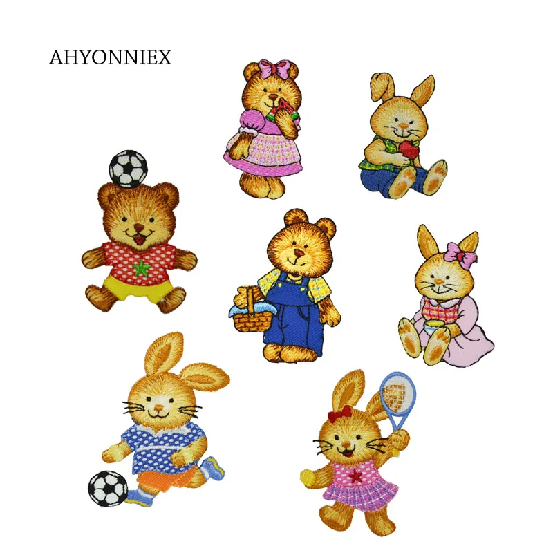 

AHYONNIEX 1PC Sport Rabbit Apple Bear Embroidery Repair Patches Cute Iron On Patches For Kids Jacket Jeans Clothes DIY Applique