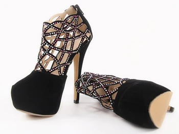 

Nice Women Ankle Boots Sexy High Heels Black Pumps Hollow Out Rhinestone Ladies Platform Sandals Woman Party Wedding shoesWSH285