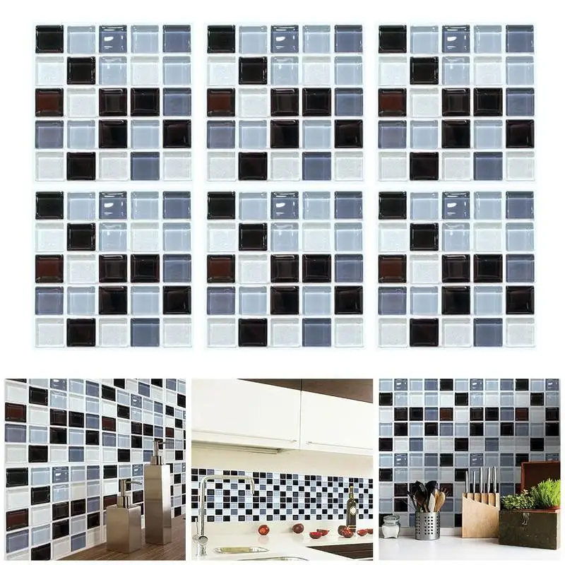 

6Pcs/Set Marble Mosaic 3D Effect Tile Floor Wall Sticker Kitchen Bathroom Tiles Basin Decor Art Mural Waist Line Vinyl Poster