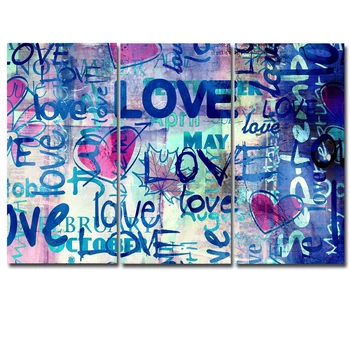 

3 Panels Printed Graffiti Art Abstract Love modular picture large canvas painting for bedroom living room home wall art decor
