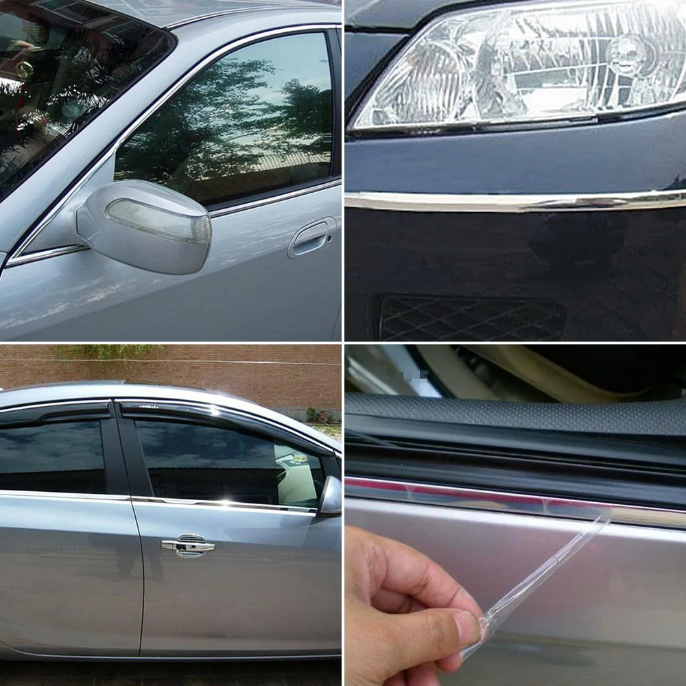 runmade 1 Meter Length Silver Car Chrome Styling Decoration Moulding Trim Strip Tape Auto DIY Protective Sticker Car Universal