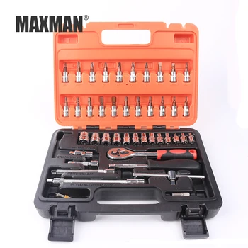 

MAXMAN 46pcs/set Hand Tool Kit Socket Ratchet Torque Wrench Extension Bar Drill Bits Automobiles Repair Tools Kit Multifunction