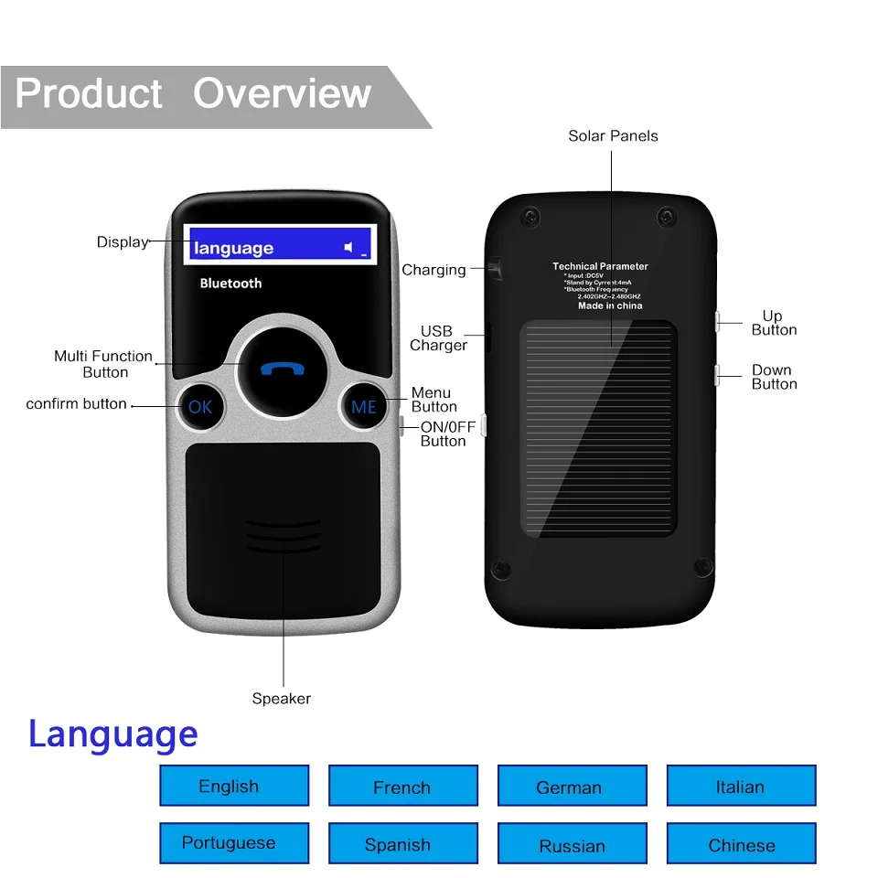ANLUD A6 Solar Wireless Handsfree Bluetooth Car Kit Fm Stereo Transmitter LED Name Display Automatic Answer Audio Speakerphone (2)