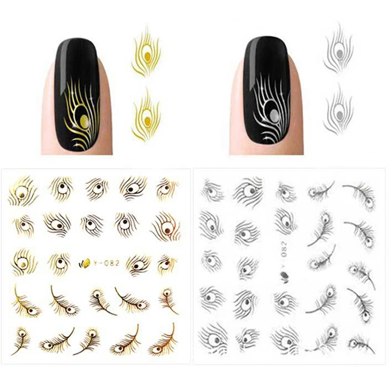 

1piece DIY Glitter Peacock Feather Stickers Nail Art Decals Patch 3d Gold Shining Fur Beauty Foils Manicure Tools