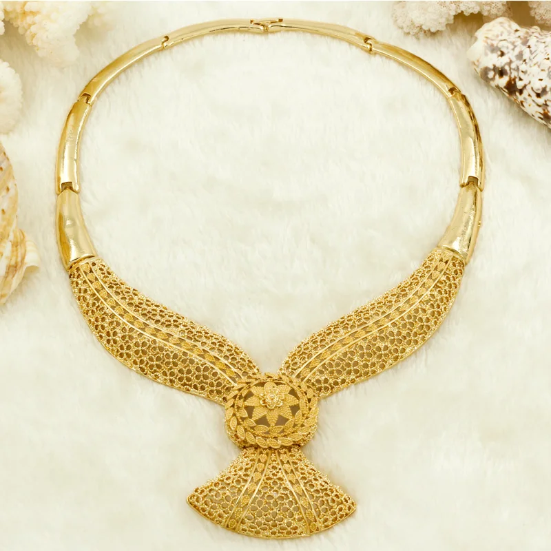 Wholesale New Fashion Element Gold Hollow Flower Necklace Jewelry Accessories Charm Bride Wedding Jewelry Sets Free Shipping