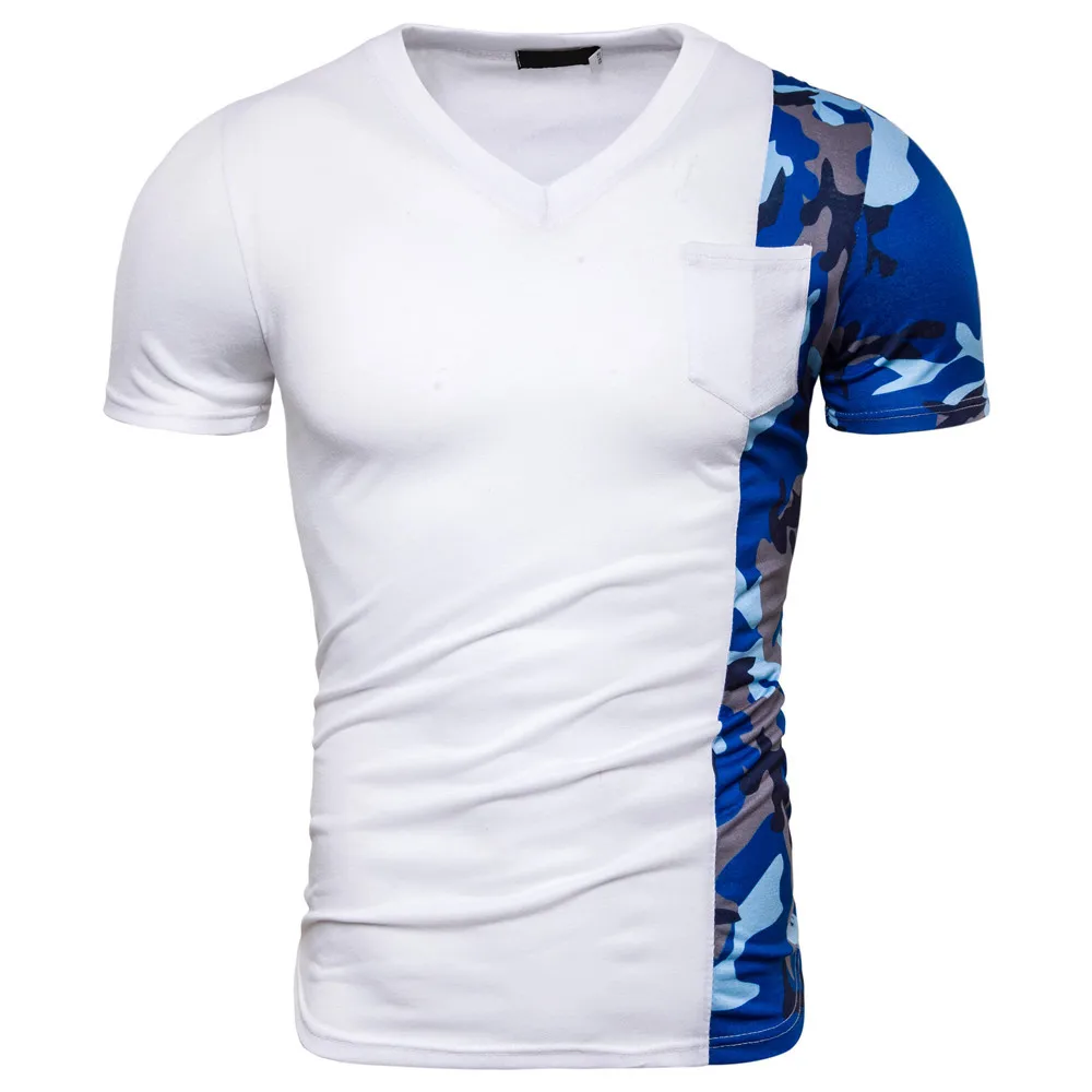 

Miicoopie 2019 New Mens Short Sleeve T-shirt Camouflage Stitching Short Sleeve Round Neck T-shirt