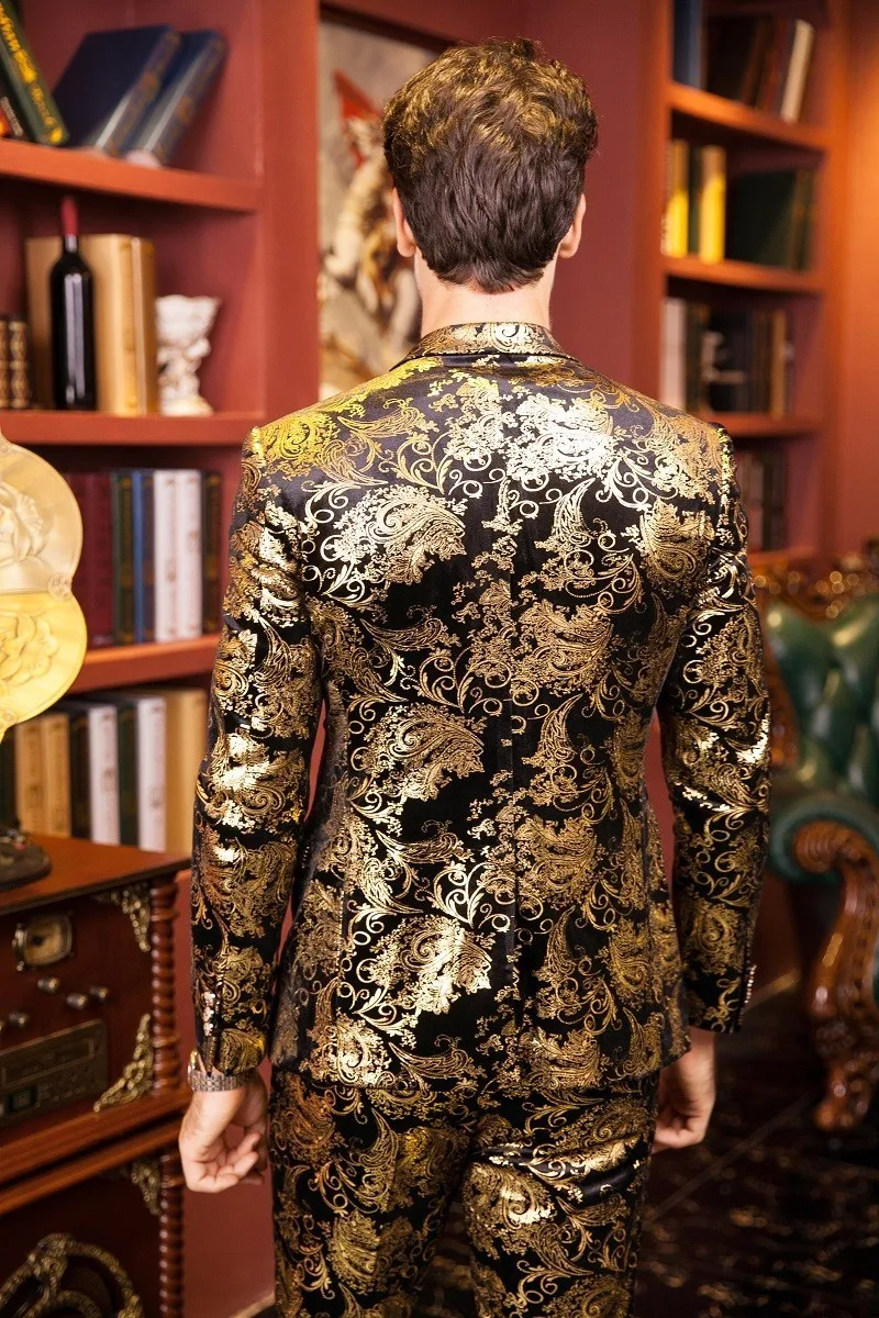 Plyesxale мужские свадебные костюмы роскошный бренд черный золотой смокинг пиджак дизайнерские костюмы для выпускного вечера Последние модели пальто брюки Q303