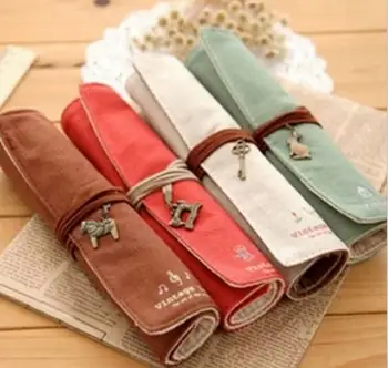 

Vintage style Roll Up Pencil Case Canvas Bag For Student Storage Office School Supplies Korean Stationery Papeleria