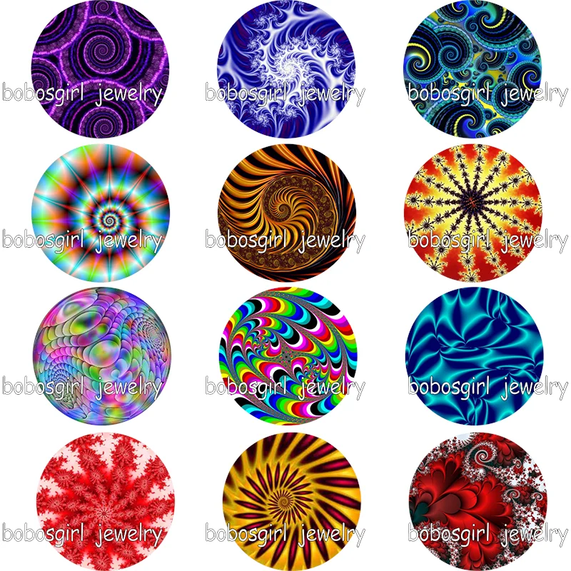 

Hot Sales Spiral fractal art colorful glass Snap button photo glass cabochon GS9779