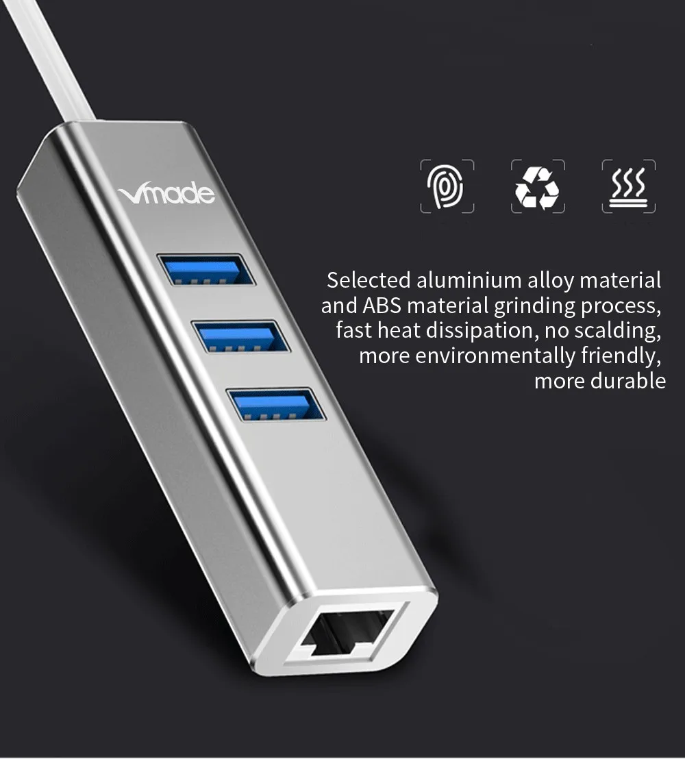 Vmade type-C 3* USB 3,0 концентратор с RJ45 Gigabit Ethernet LAN порт конвертер для ПК планшеты и многое другое type-C Расширенный USB 3,0 адаптер