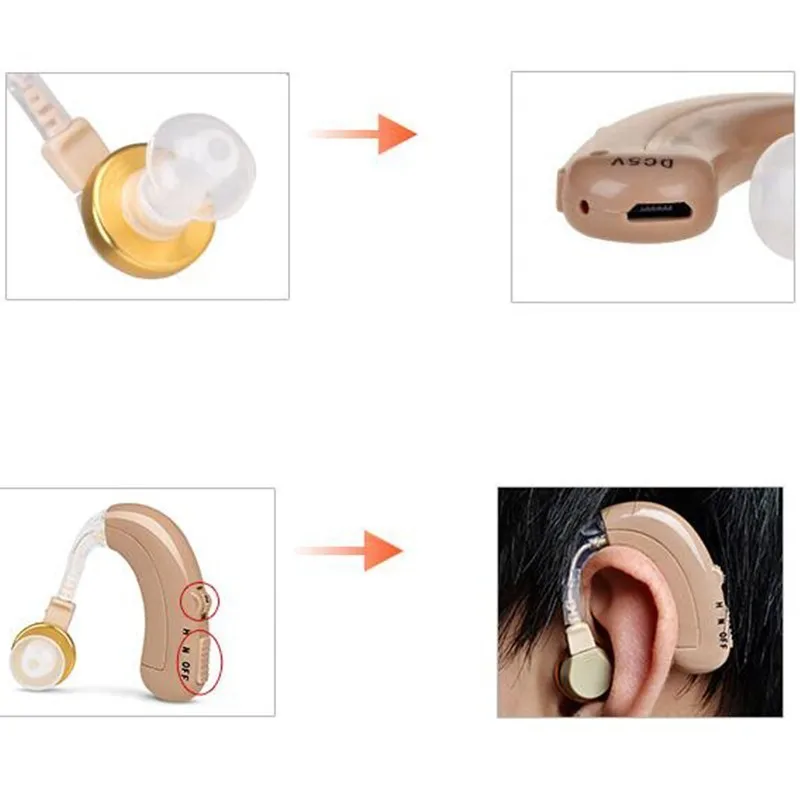 Перезаряжаемый слуховой аппарат, усилитель звука, Регулируемый тон, мини-устройство для пожилых глухих, чистый, apparecchio acustico