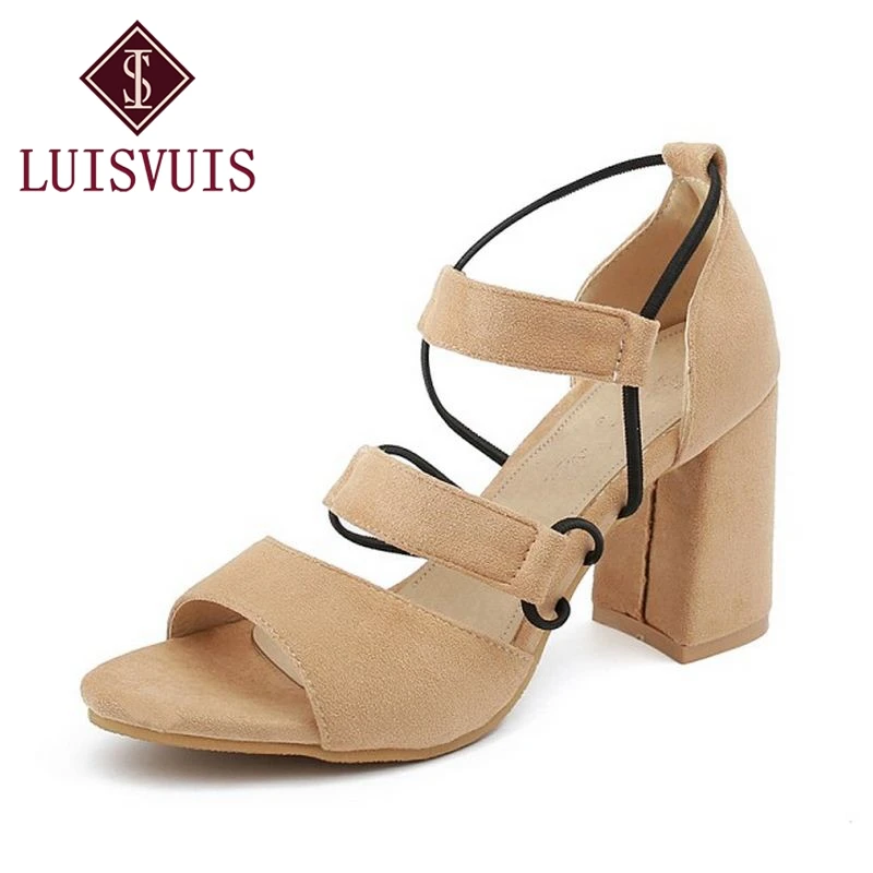 LUISVUIS Size 32-46 Sexy Women Gladiator High Heel Sandals Peep Toe Hallow Out Thick Summer Vacation Shoes | Обувь