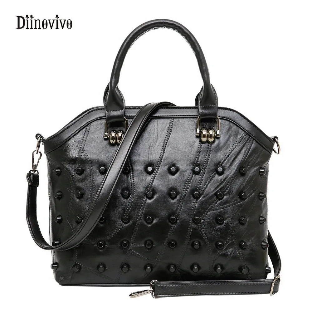 

DIINOVIVO New Fashion Punk Style Rivet Ladie's Handbag Waterproof Casual Totes Luxury Leather Women Messenger Bags WHDV0171