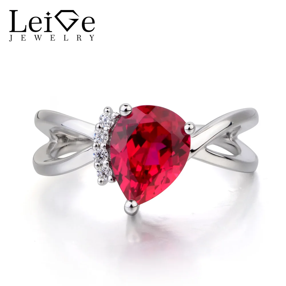 925 Sterling Silver Natural Birthstone Ruby Pear Shape Gemstone Ring