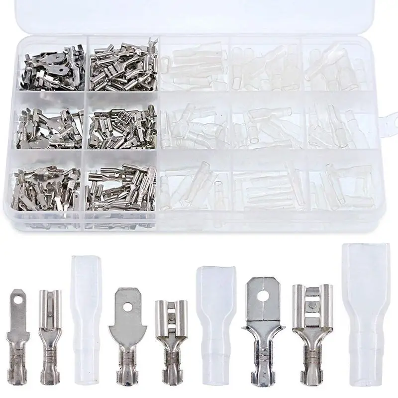 

315Pcs Quick Splice 2.8mm 4.8mm 6.3mm Male and Female Wire Spade Connector Wire Crimp Terminal Block with Insulating Sleeve As