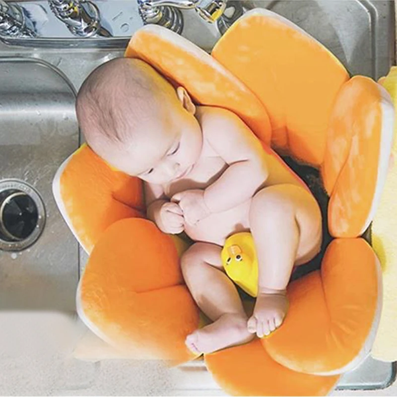 Baby Cotton Flower Shape Bathtub Blooming Bath Newborn Baby Non-Slip Sunflower Safety Bath Seat Support Shower Folding Seat