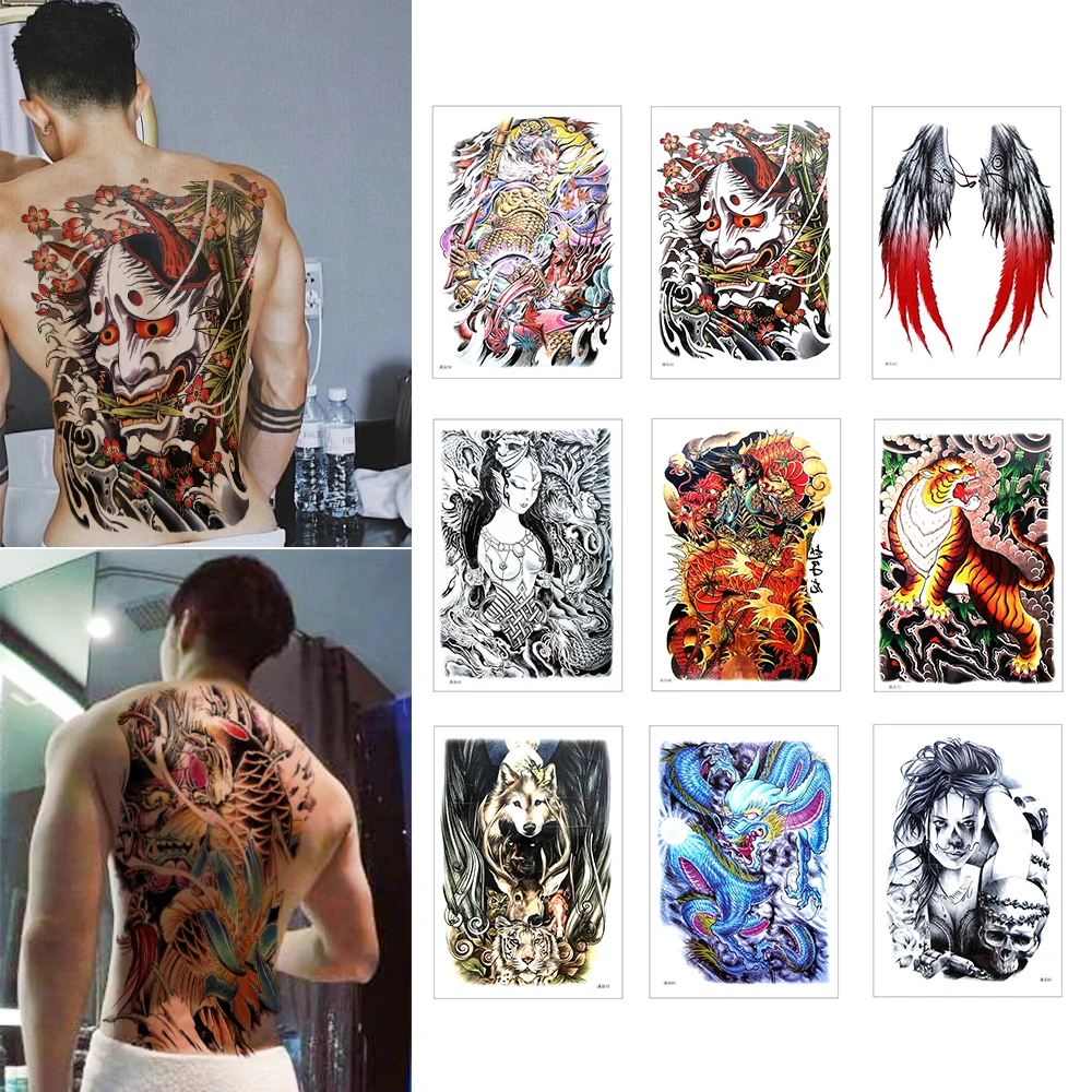 

Big Large Full Back Chest Tattoo Large Tattoo Stickers Fish Wolf Tiger Dragon Waterproof Temporary Flash Tattoos Cool Men Women