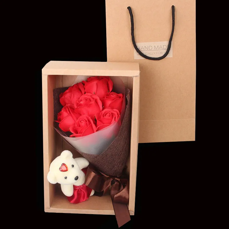 7 шт./кор. букет роз+ медведь творческие подарки мыло цветок романтический подарок на день Святого Валентина на день матери, подарок на день рождения, пена для ванны букет