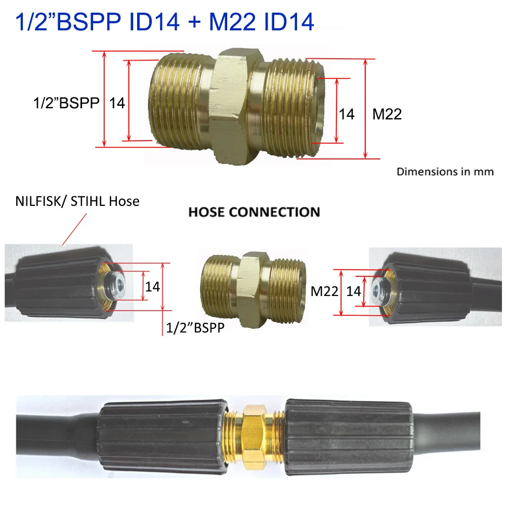 Высокое давление шайба автомобиля Омыватель трубы шланг удлинитель разъема адаптер M22 мужской ID14-G1/" BSPP для Nilfisk STIHLE