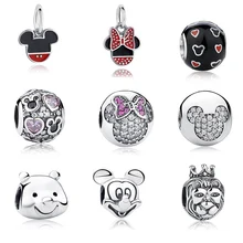 100% Authentic 925 Sterling Silver Cute Minnie & Miky Charm Beads Fit WST Bracelet Pendants DIY Original Jewelry