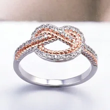 Huitan Fancy Ring Band For Women Two-Tone Anniversary Ring With Micro Paved Fashion Knot Shaped Jewelry Ring New Arrival Huitan Fancy Ring Band For Women Two-Tone Anniversary Ring With Micro Paved Fashion Knot Shaped Jewelry Ring New Arrival