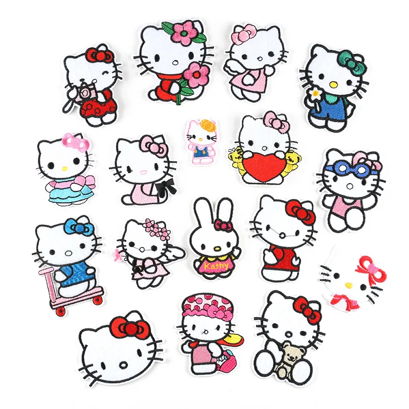 

Kawaii Cats Embroidery Patches Various Style Cartoon Anime Iron On Hello Patches Clothes Stickers Applique