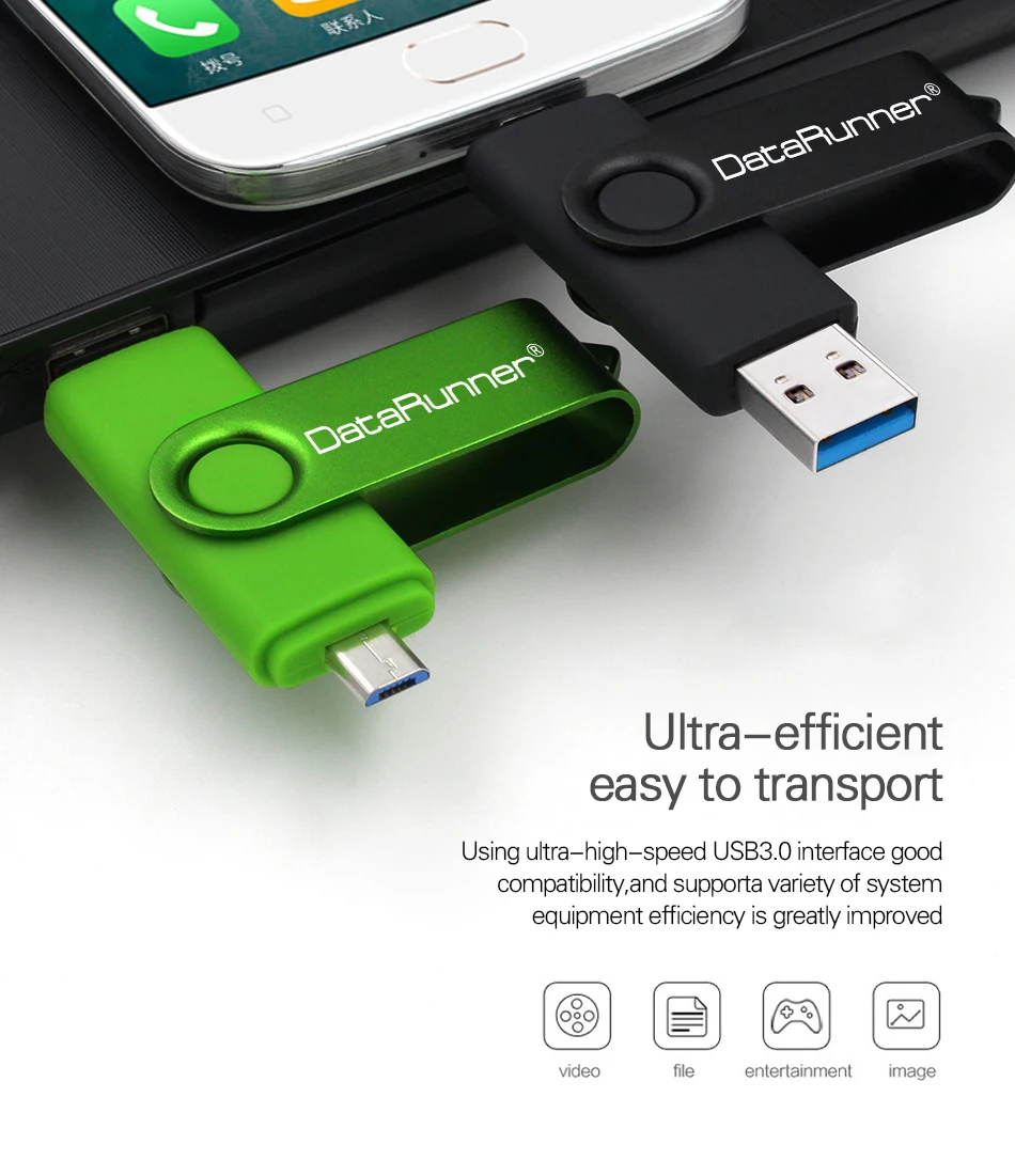 DataRunner OTG USB флеш-накопитель Высокоскоростной Usb 3,0 флеш-накопитель 256 ГБ 128 Гб 64 ГБ 32 ГБ 16 ГБ флеш-накопитель 2 в 1 карта памяти Micro USB