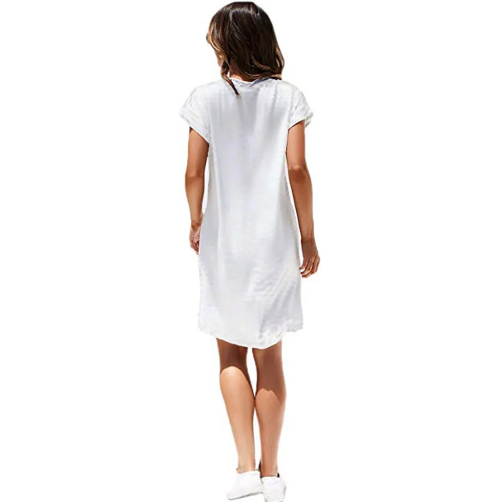 2019 summer woman solid color beach dress long V-neck knee loose beach dress plus size Quick drying beach dress cover up 40J3 (8)
