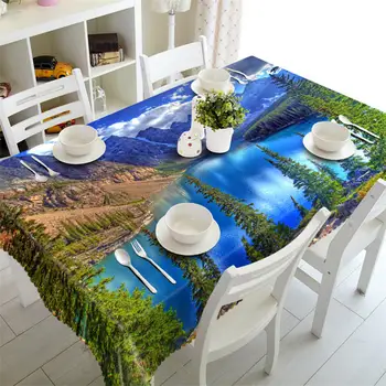 

Blue Scenery tablecloth pattern rectangular Waterproof Coffee party wedding Round table cover Decorative Customized Pillowcase