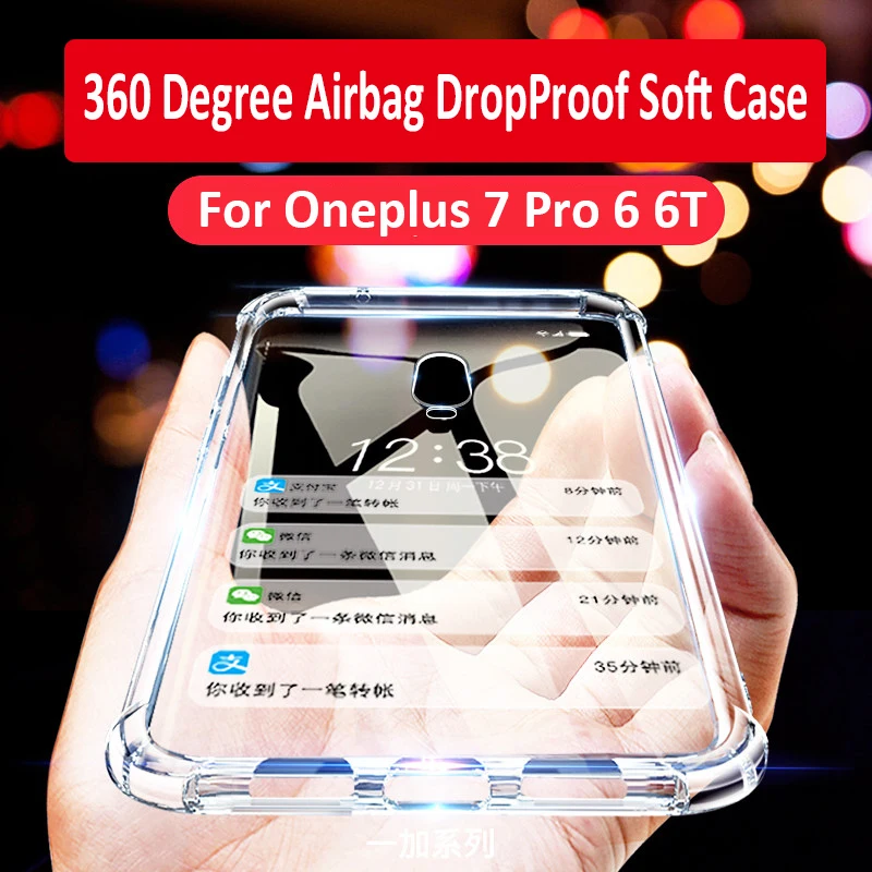 

360 Degree Airbag DropProof Soft Case For Oneplus 7 Pro Phone Case Anti-Knock Clear Transparent Silicone Cover For Oneplus 6 6T