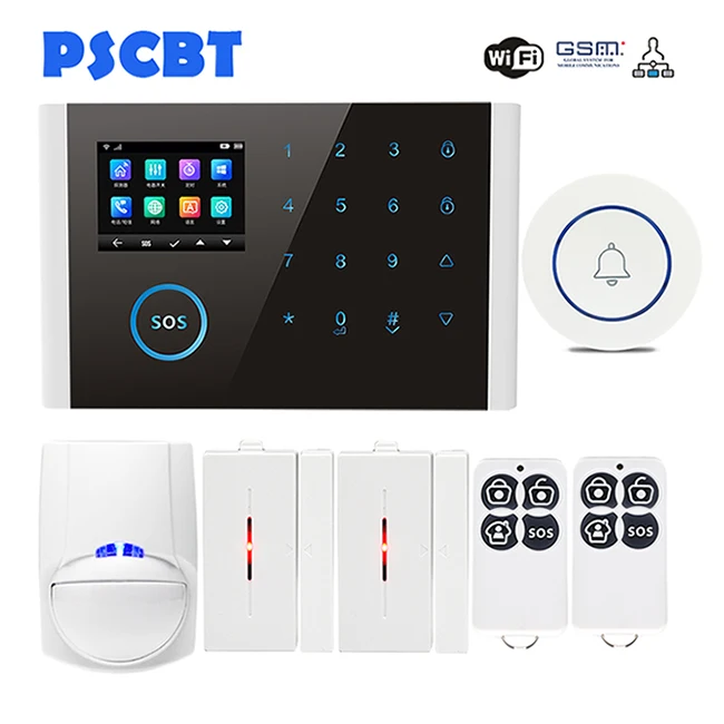 PSCBT wifi GSM домашняя сигнализация с сенсорным экраном приложение для телефона с пультом дистанционного управления PIR датчик окна двери - Цвет: Set 3