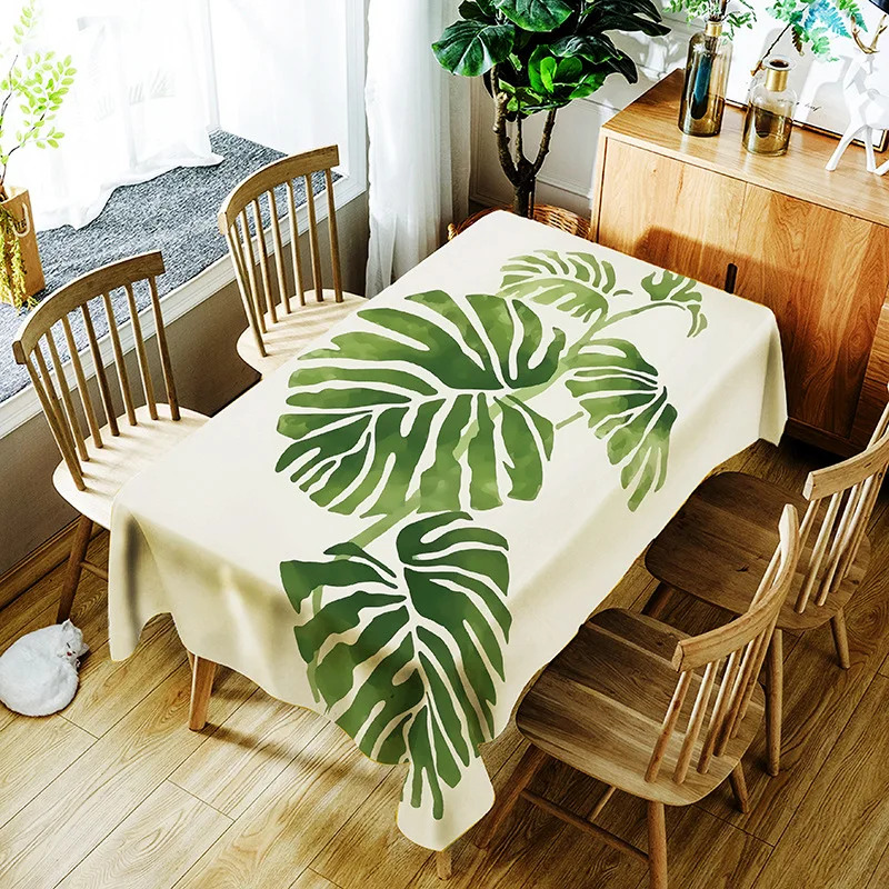 

3d Green Plant Banana Leaf Pattern Tablecloth Cartoon Bird Digital Printing Polyester Waterproof Table Cloth Cover