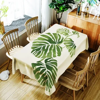 

3d Green Plant Banana Leaf Pattern Tablecloth Cartoon Bird Digital Printing Polyester Waterproof Table Cloth Cover