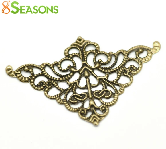 8Seasons Vintage Antique Bronze Filigree Stamping Triangle Wraps Connectors Hollow DIY Making Jewelry Finding 5cm x 3.2cm,100PCs