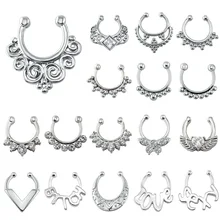 1 шт. Горячая Мода поддельные перегородки Пирсинг кольцо не Пирсинг нос кольцо искусственная перегородка кликер нержавеющая сталь вешалка клип на ювелирные изделия для тела